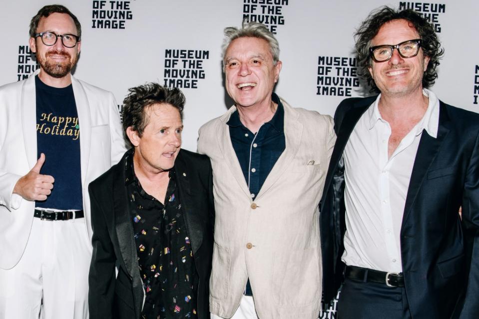 John Wilson, Michael J. Fox, David Byrne and Davis Guggenheim at the 2023 Spring Moving Image Awards held at the Museum of the Moving Image on June 6, 2023 in New York City.