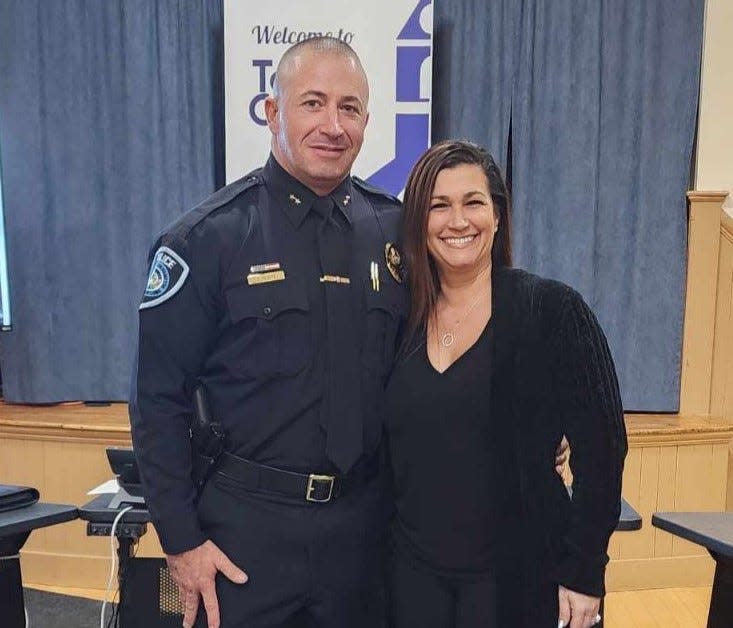 Thomas Scotti was officially sworn in Monday, Dec. 11, as North Hampton's deputy police chief. He is pictured with his wife Christie.