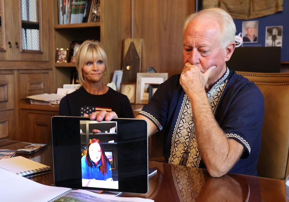 Dell Loy Hansen gets emotional as he and his wife Julie listen to a video message about his housing project in Ukraine at their home in Holladay on Friday, Oct. 6, 2023. | Jeffrey D. Allred, Deseret News