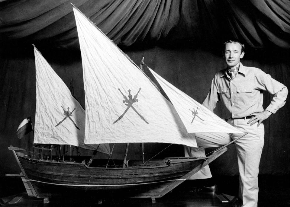 Tim Severin with a model of the ship he sailed in the wake of Sinbad -  UPPA/Photoshot / Avalon