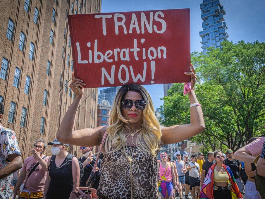 Participant seen holding a sign at the protest. Thousands of New Yorkers took to the streets of Manhattan to participate on the Reclaim Pride Coalition's (RPC) fourth annual Queer Liberation March