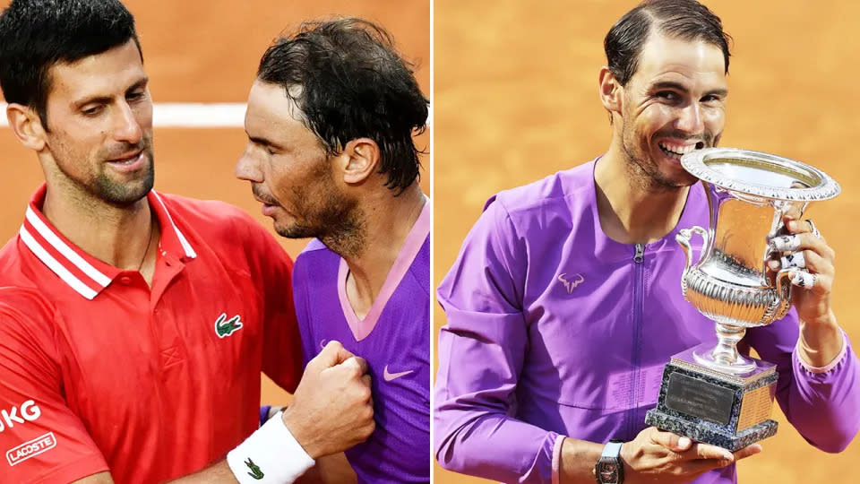 Seen here, Novak Djokovic congratulates Rafael Nadal on his Italian Open win.