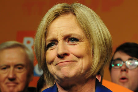 Alberta New Democratic (NDP) leader and Premier Rachel Notley reacts to her loss at her election night party in Edmonton, Alberta, Canada, April, 16, 2019. REUTERS/Candace Elliott