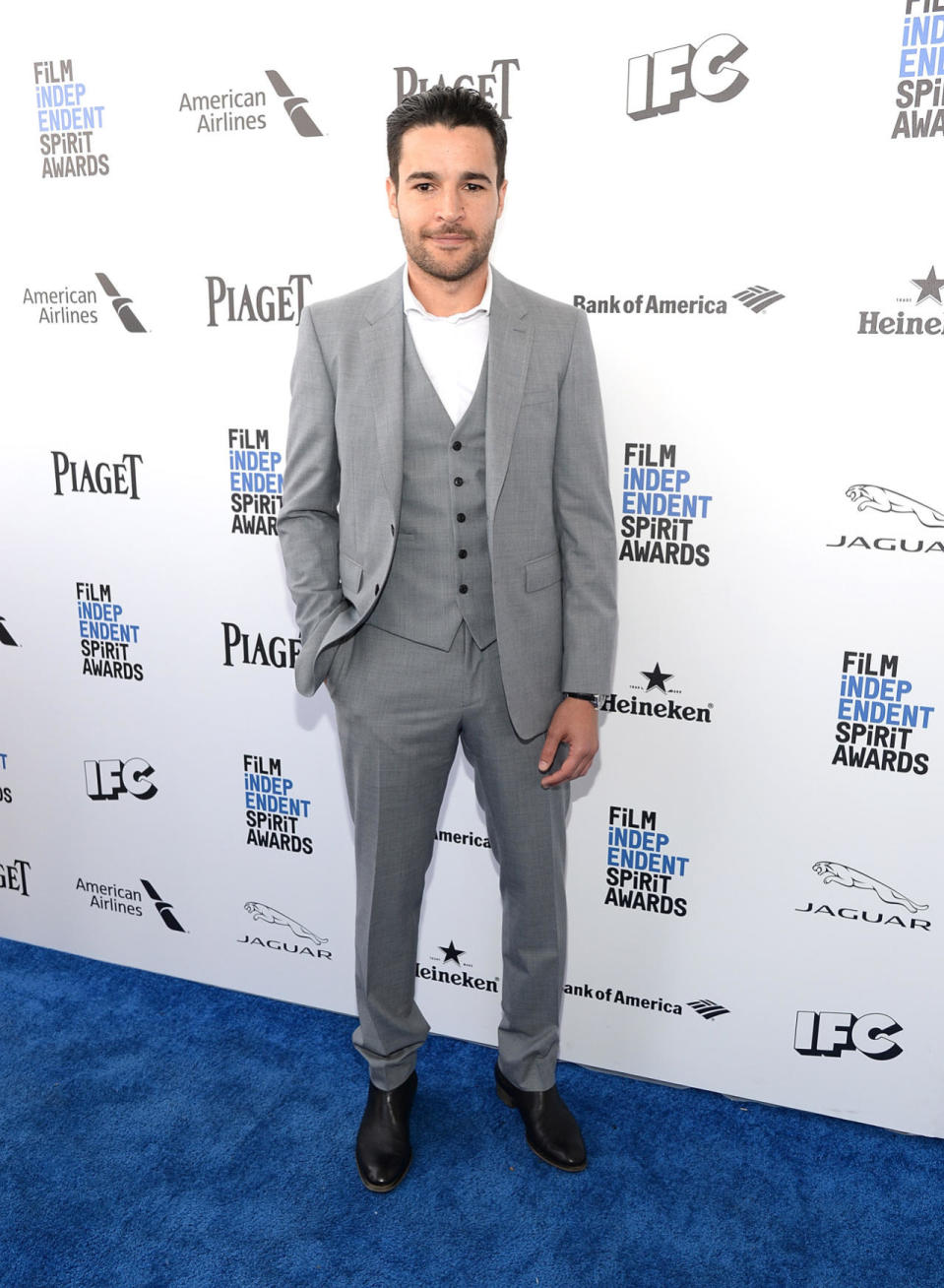 Christopher Abbott in a gray three-piece suit (sans tie) at the 2016 Film Independent Spirit Awards on February 27, 2016 in Santa Monica, California.
