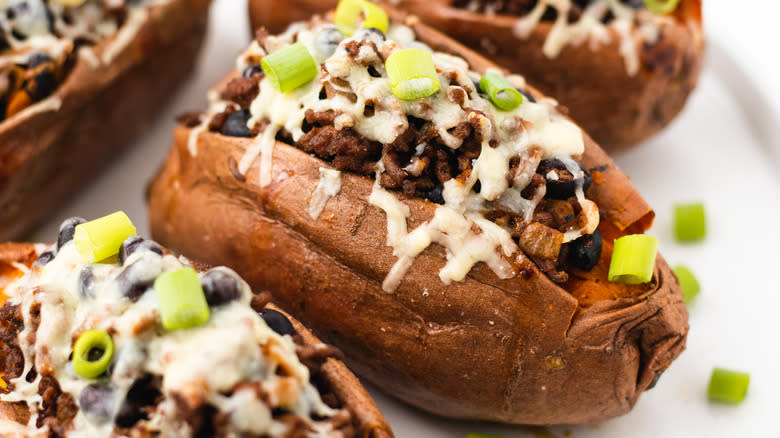 cheesy beef stuffed sweet potatoes