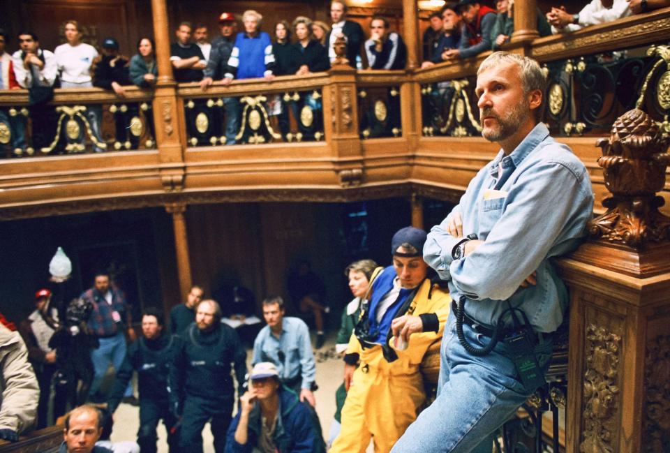 USA. Director- James Cameron on the set of the (C)Paramount Pictures movie: Titanic (1997 ) .  2023 marks  Titanics 25th Anniversary Theatrical Release  . The remaster of the James Cameron classic is set to bereleased on February 10, 2023, and will be presented in theaters in 3D, 4K  HDR and with a new higher frame rate.  Ref: LMK106-J8745-260123 Supplied by LMKMEDIA. Editorial Only. Landmark Media is not the copyright owner of these Film or TV stills but provides a service only for recognised Media outlets. pictures@lmkmedia.com