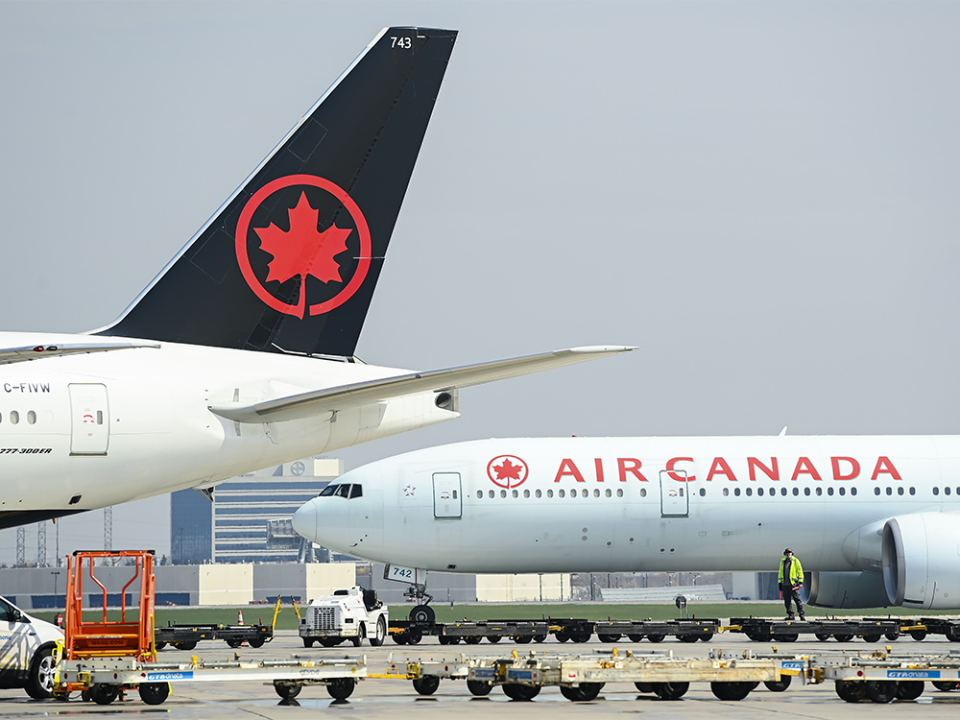  Air Canada planes sit on the tarmac at Pearson International Airport in Toronto.