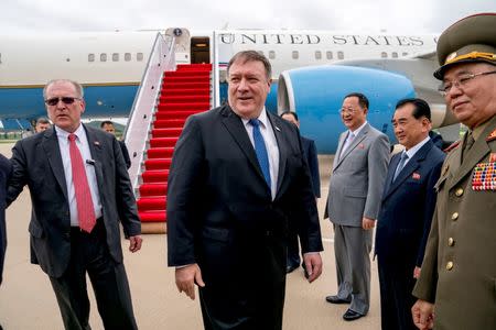 U.S. Secretary of State Mike Pompeo arrives at Sunan International Airport in Pyongyang, North Korea, July 6, 2018. Andrew Harnik/Pool via REUTERS