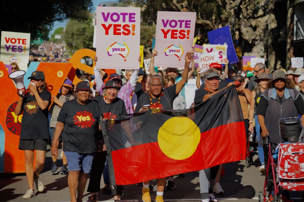  A group marches for the indigenous referendum in Sydney. 
