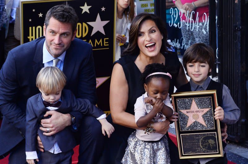 Mariska Hargitay, Peter Hermann and their children Andrew, Amaya and August attend Hargitay's Hollywood Walk of Fame ceremony in 2013. File Photo by Jim Ruymen/UPI