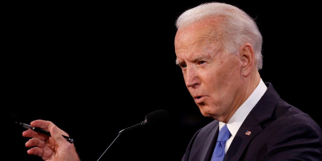 Democratic presidential nominee Joe Biden speaks during the final 2020 U.S. presidential campaign debate in the Curb Event Center at Belmont University in Nashville, Tennessee, U.S., October 22, 2020.