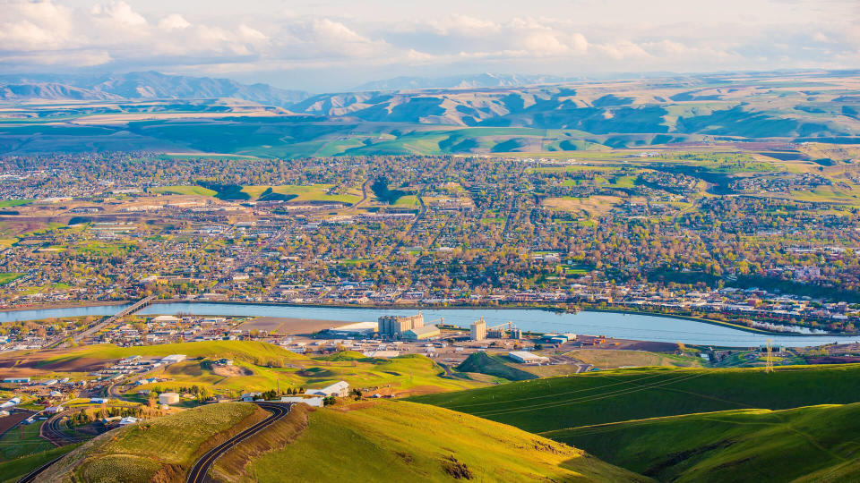 Lewistone Idaho USA Cityscape and the Snake River in Summer.