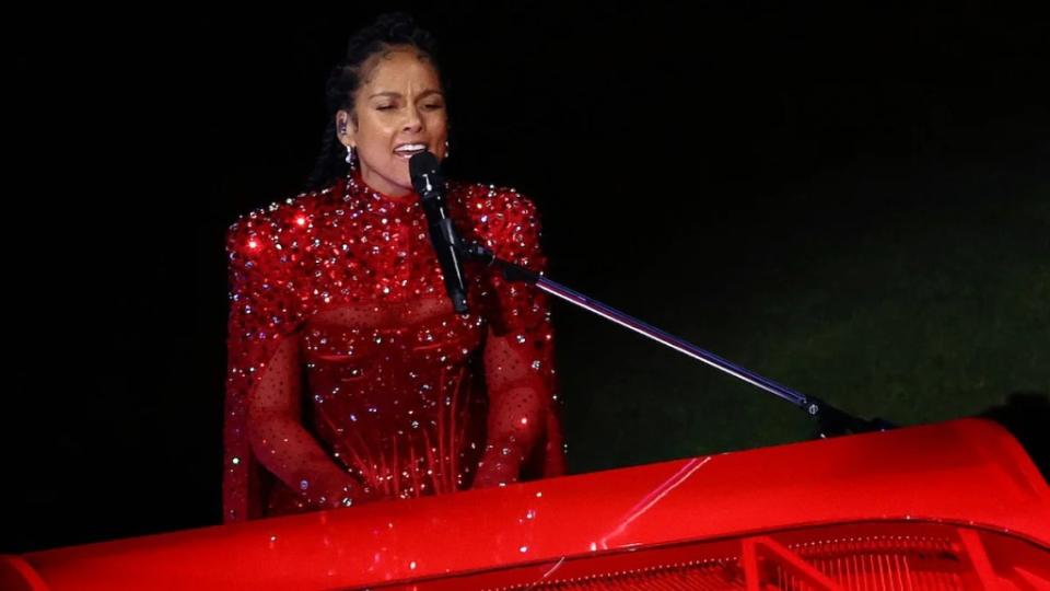 Alicia Keys performs onstage during the Apple Music Super Bowl LVIII