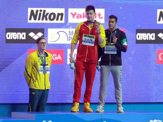 Mack Horton refused to step on the podium in protest against winner Sun Yang (AP)