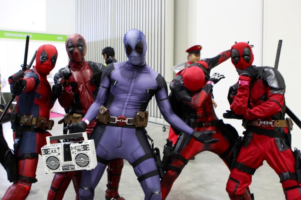 Deadpool cosplayers. (Photo: Sharlene Sankaran/ Yahoo Newsroom)