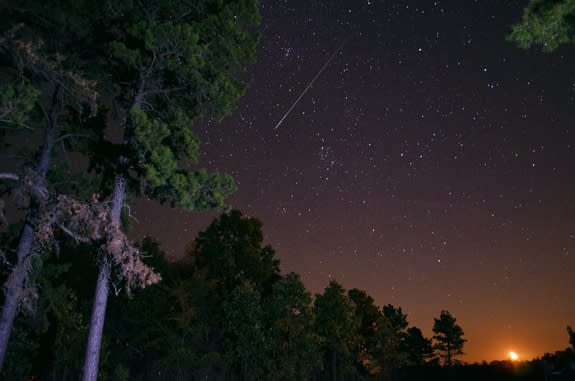 Photographer Jeff Rose captured this amazing photo of a Perseid meteor and the bright moon just after 1 a.m. on Aug. 11 during the 2012 from Cave City, Arkansas, during the 2012 Perseid meteor shower peak.