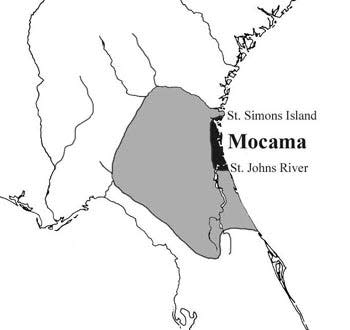 The black section of the map indicates the Mocama chiefdom, part of the Timucua tribe that lived in Northeast Florida and Southeast Georgia.