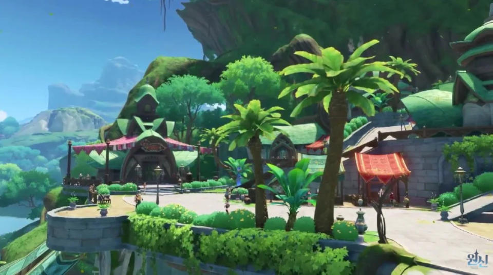 The teaser trailer for Sumeru shows lush rainforest landscapes. But there's still a lot about the new nation that has yet to be revealed. (Screenshot courtesy of HoYoverse)