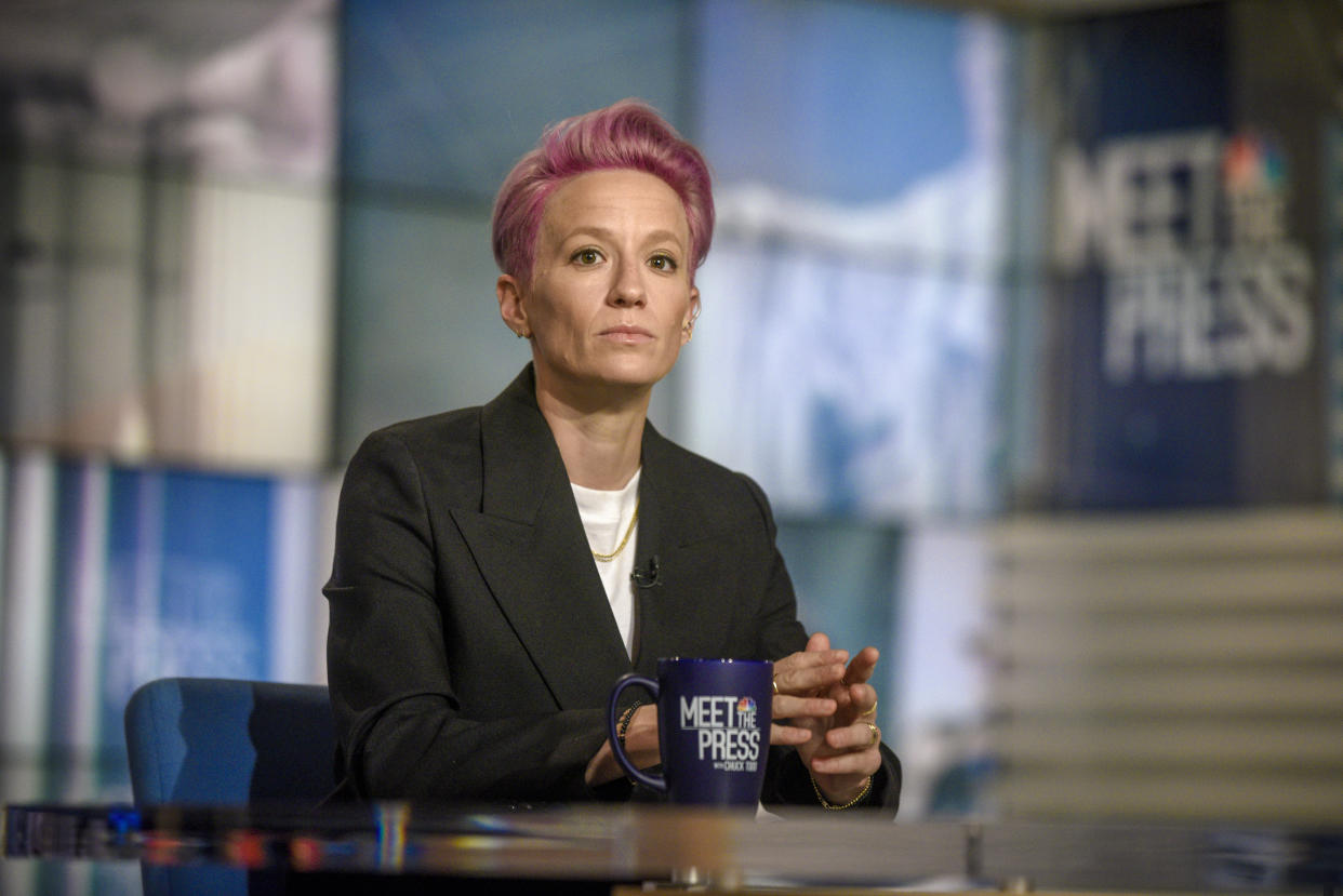 MEET THE PRESS -- Pictured: (l-r)   Megan Rapinoe, World Cup Champion and U.S. Womens National Soccer Team Co-Captain, appears on "Meet the Press" in Washington, D.C., Sunday July 14, 2019.  (Photo by: William B. Plowman/NBC/NBC NewsWire via Getty Images)