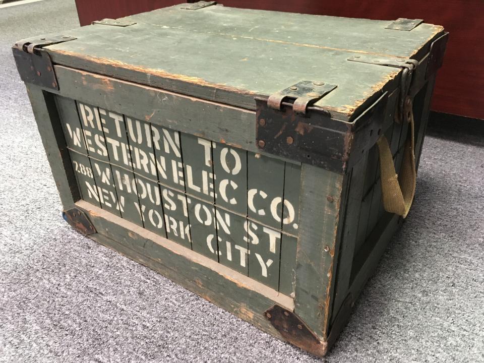 This reusable shipping box was manufactured by the Anderson Box & Basket Co., which operated in Henderson for nearly 60 years, and is currently on display in the Chamber of Commerce office after first being donated to the city of Henderson. The company's factory at Vine and Alves street burned a century ago in the largest loss of 1923, after which it moved to a site on Mill Street.