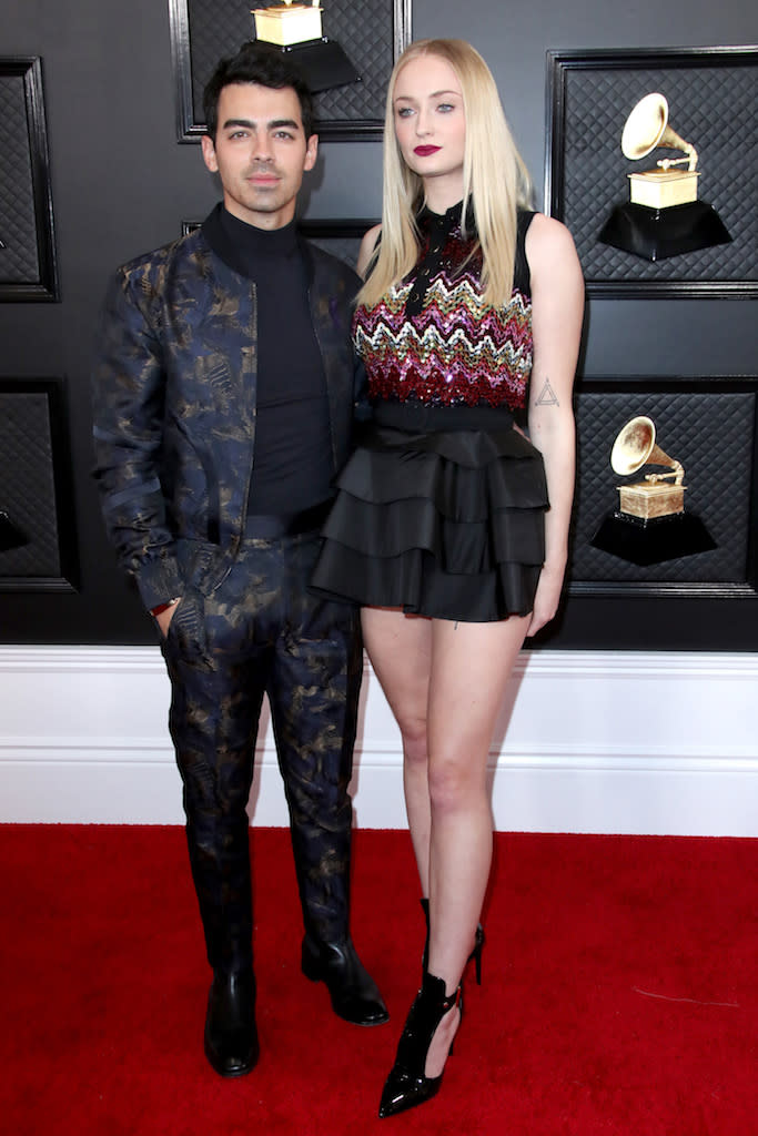 Joe Jonas and Sophie Turner 62nd Annual Grammy Awards, Arrivals, Los Angeles, USA - 26 Jan 2020 Wearing Louis Vuitton Same Outfit as catwalk model *10431907a (Sophie)