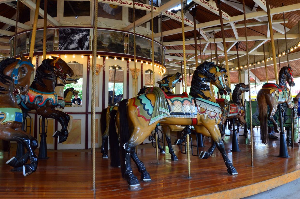 Bristol, CT, USA July 4, 2014 The Compounce Lake historic Carousel, built in 1890, awaits its next group of riders in Bristol, Connecticut