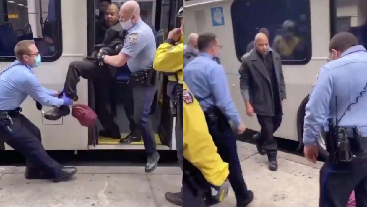 philadephia man dragged off bus