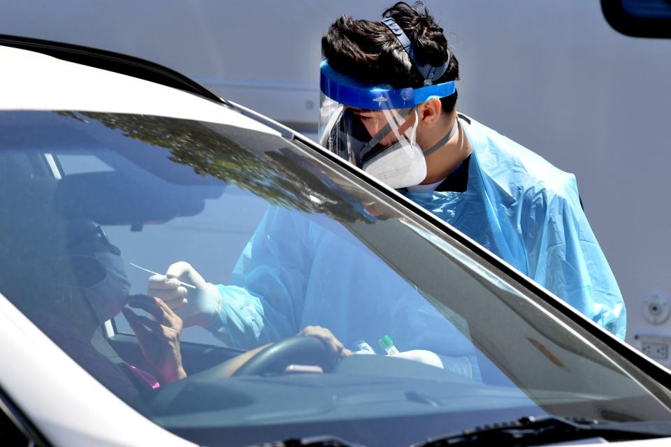 Drive-up coronavirus testing in Culver City, California, on April 24, 2020.