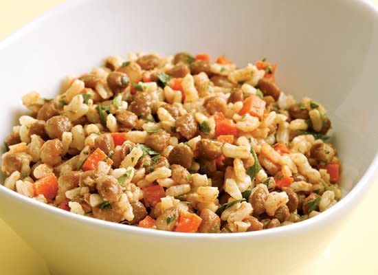 It's too easy to toss together this nutritious salad. Simply mix together leftover brown or white rice, canned lentils, diced carrot, chopped parsley and vinaigrette.    <strong>Get the Recipe for <a href="http://www.huffingtonpost.com/2011/10/27/rice--lentil-salad_n_1062030.html" target="_hplink">Rice and Lentil Salad</a></strong>