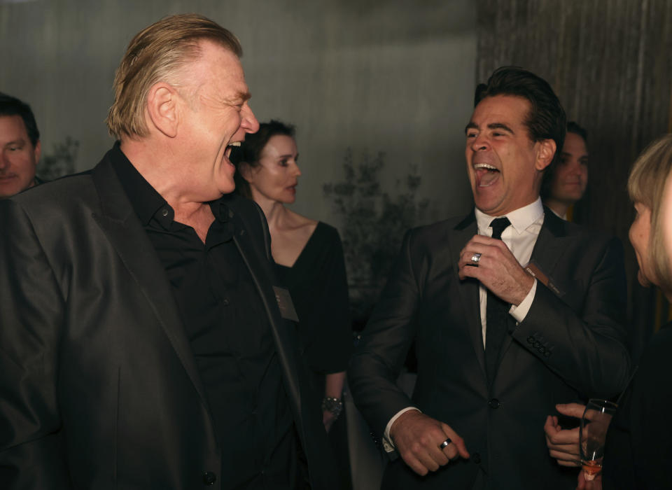 Brendan Gleeson, left, and Colin Farrell attend the 95th Academy Awards Nominees Luncheon on Monday, Feb. 13, 2023, at the Beverly Hilton Hotel in Beverly Hills, Calif. (Photo by Willy Sanjuan/Invision/AP)