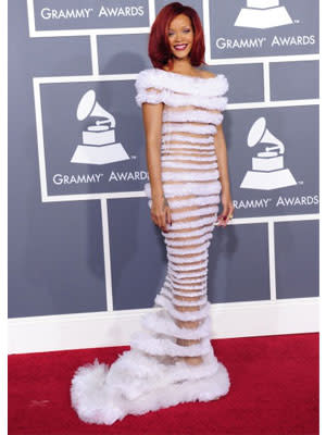 9. In a curve-hugging bridal gown by Jean Paul Gaultier at the 2011 Grammy Awards - the purple lipstick sealed the deal…