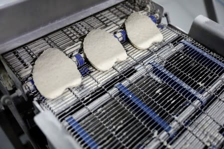 Vegan chicken steaks are pictured at Superbom factory in Sao Paulo