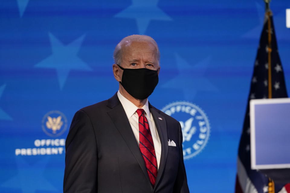 President-elect Joe Biden arrives to speak at an event at The Queen theater, Friday, Jan. 15, 2021, in Wilmington, Del. (AP Photo/Matt Slocum)