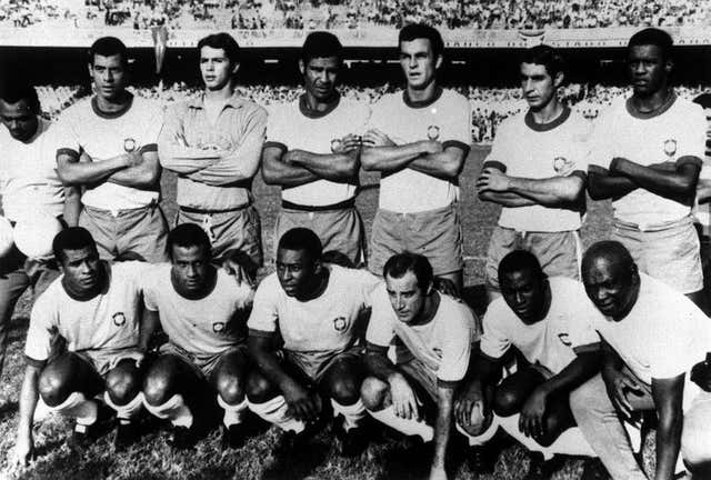 Pele, bottom row, third from left, won the World Cup for the third and final time at the 1970 tournament held in Mexico. Then aged 29, he scored four times in the competition, including the opening goal in the 4-1 final win over Italy at the Estadio Azteca in Mexico City