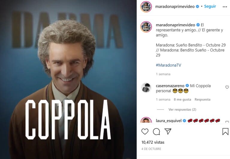 Leonardo Sbaraglia en el papel de Guillermo Coppola para la serie Maradona: Sueño Bendito