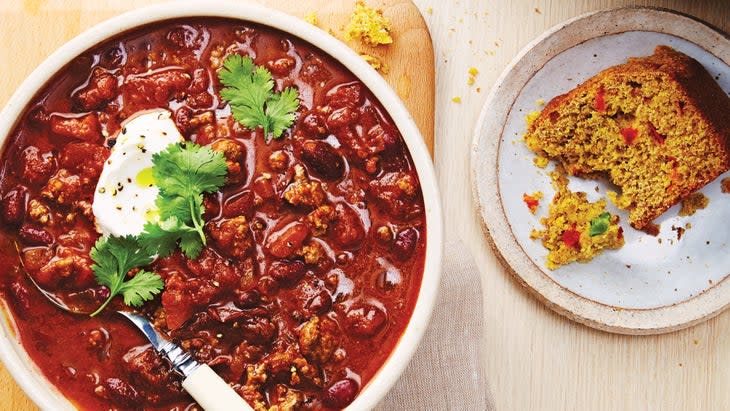 Spicy Beef Chili with Buttermilk Jalapeno Corn Bread recipe