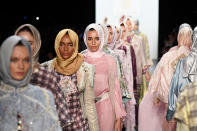 <p>Anniesa Hasibuan is the first Indonesia hijab designer to show at New York Fashion Week and it was stunning. <i>[Photo: Getty]</i></p>
