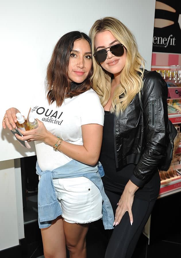 Jen Atkin (pictured here with Khloe Kardashian in LA) was in Sydney to promote her haircare brand Ouai. Photo: Getty