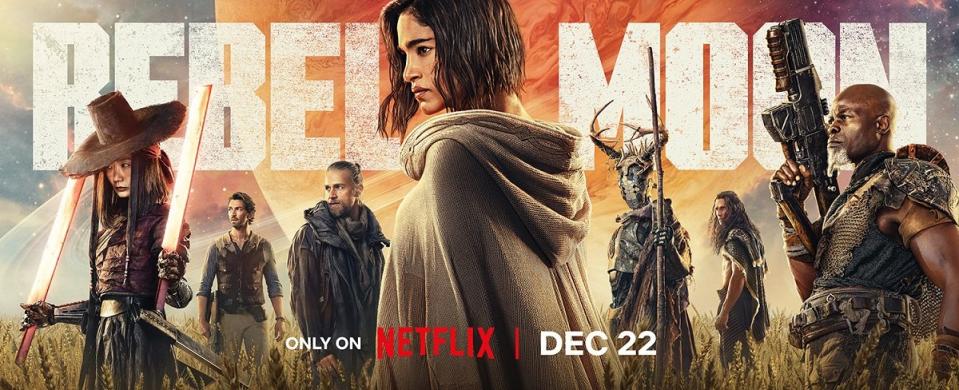 The banner for Zack Snyder's Netflix sci-fi saga Rebel Moon, released with its teaser trailer