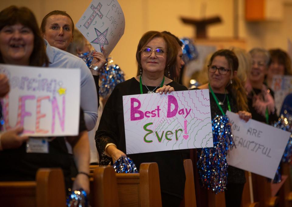 Signs greet guests at the "Night to Shine" gala for special-needs teens and adults at the Presbyterian Church of Toms River. 
Toms River, NJ
Friday, February 9, 2024