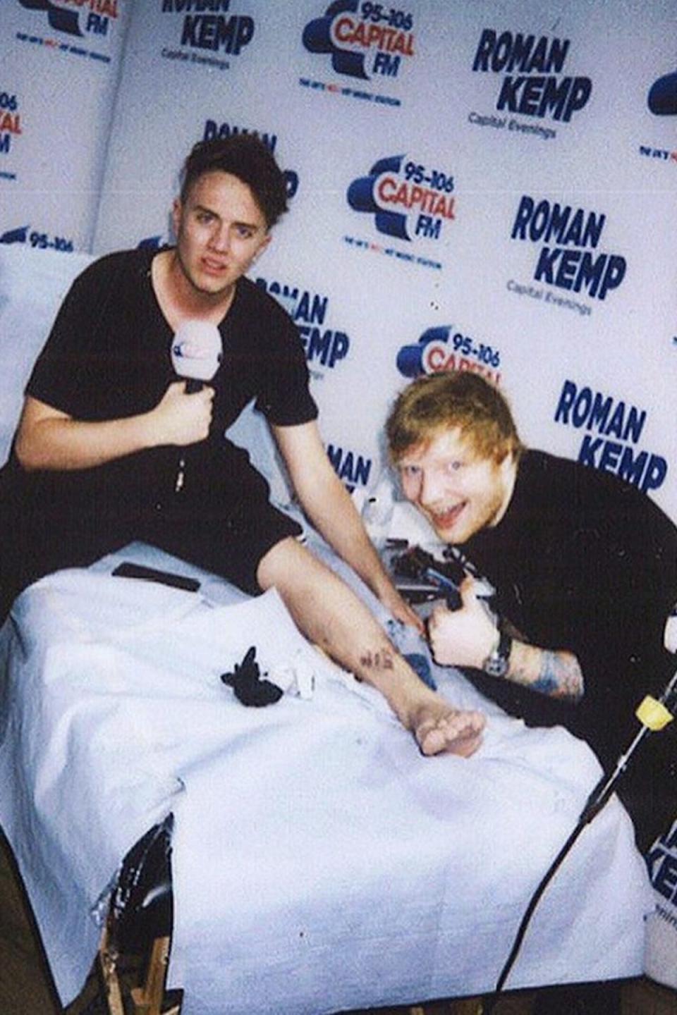 Ed Sheeran tattooed Capital FM presenter Roman Kemp in the studio (Copyright: Instagram/Roman Kemp)