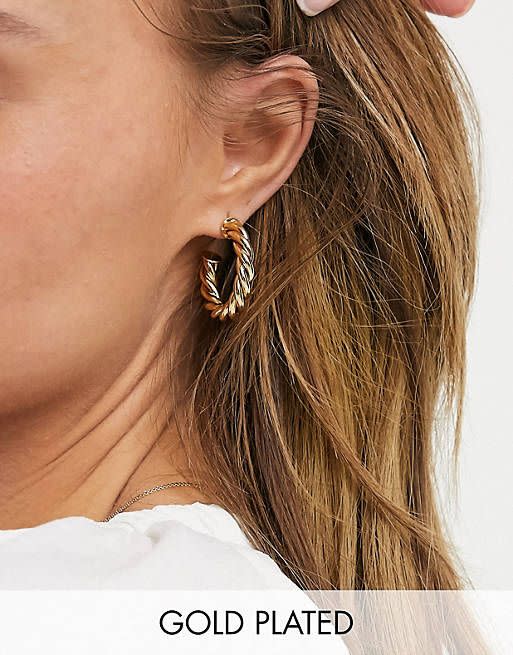 14k Gold Plated Twist Hoop Earrings