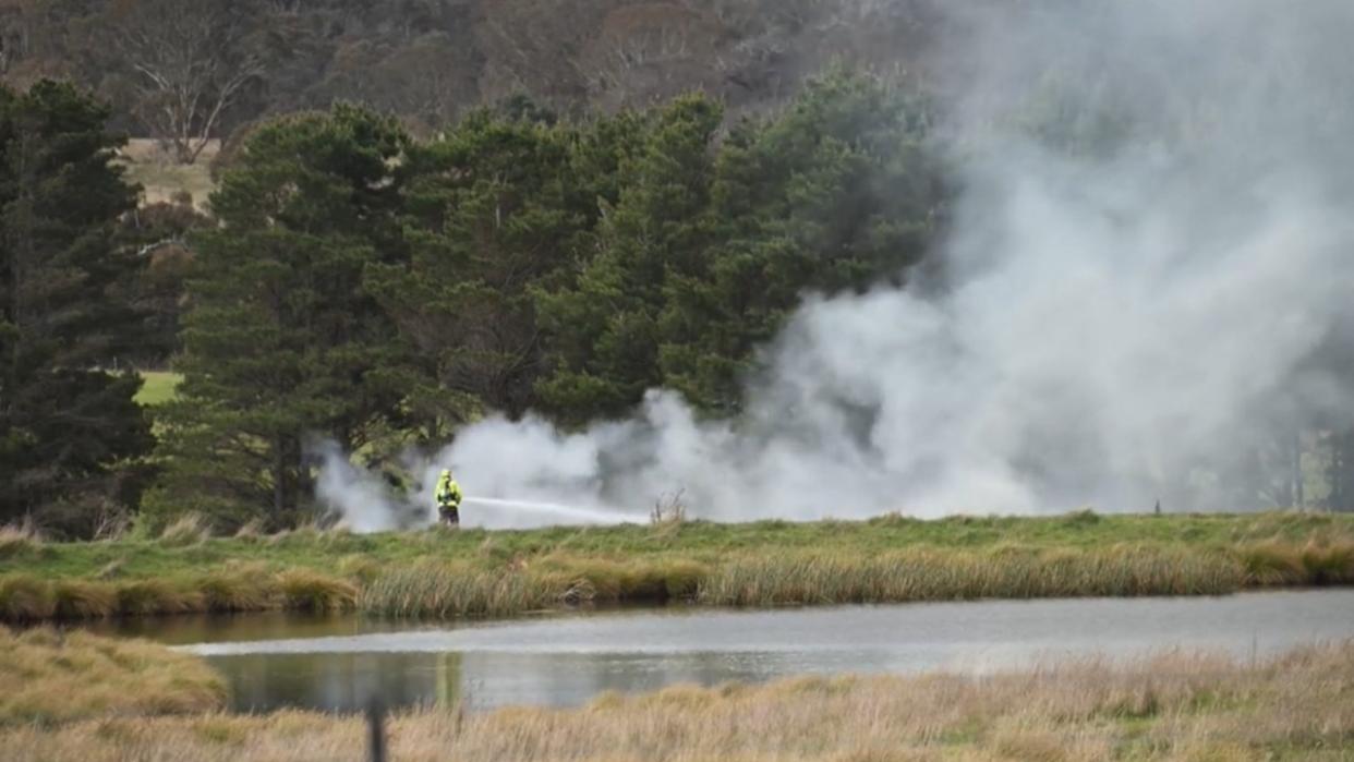 Emergency crews battled the blaze after a fatal plane crash. Picture: Supplied