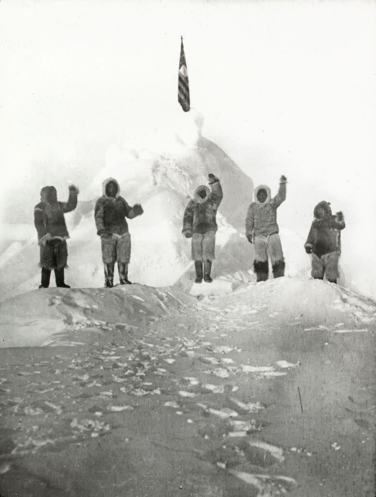 Peary at the North Pole cheering the "Stars and Stripes", 1908-1909, Arctic, April 1909.<span class="copyright">Royal Geographical Society</span>