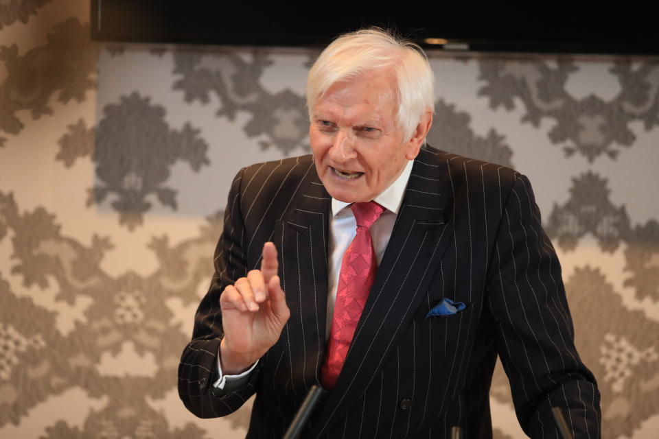 Former Conservative MP Harvey Proctor speaks during a press conference at the Malmaison hotel in Newcastle, after Carl Beech, the Westminster VIP paedophile accuser, was sentenced at Newcastle Crown Court, to 18 years for 12 counts of perverting the course of justice and one of fraud.