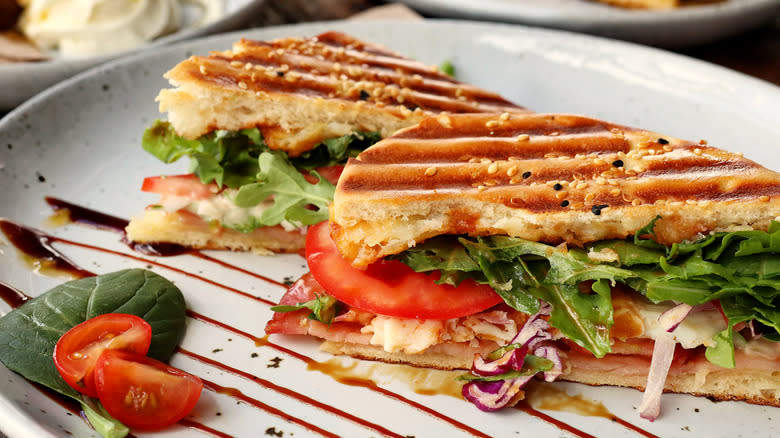veggie panini sandwich on plate
