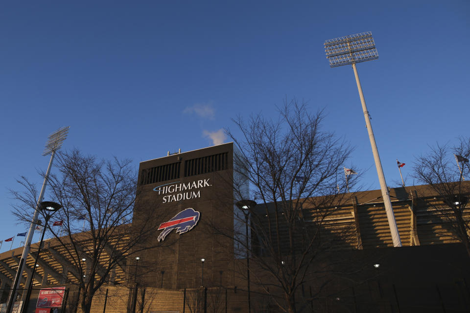 A general view of Highmark Stadium before an NFL wild-card playoff football game, Saturday, Jan. 15, 2022, in Orchard Park, N.Y. (AP Photo/Joshua Bessex)