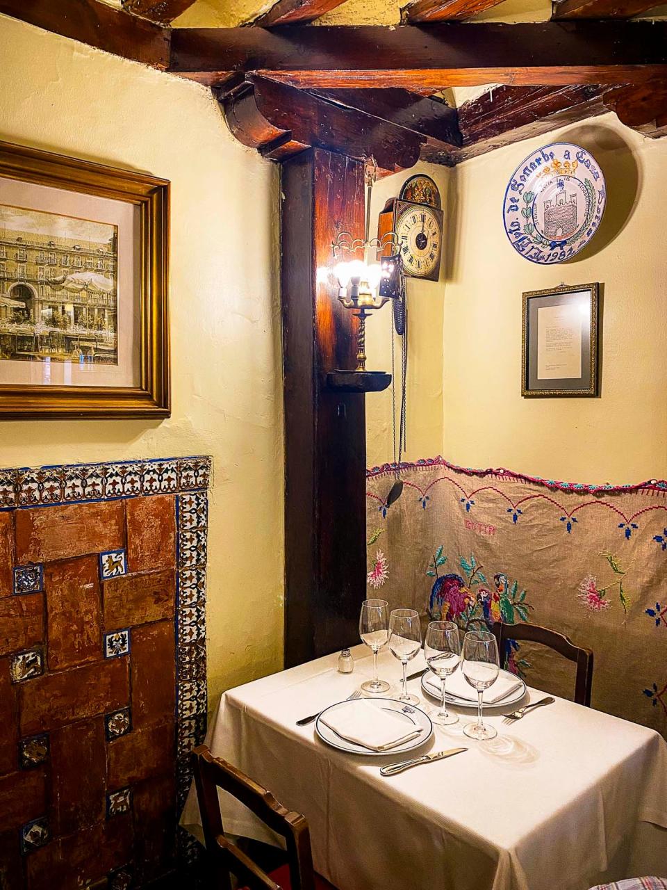 A table set for two in a restaurant.