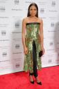 <p>An unlikely dress-over-pants look for Naomie Harris, who makes this glittering number look like solid gold. <i>(Photo by Getty Images)</i> </p>