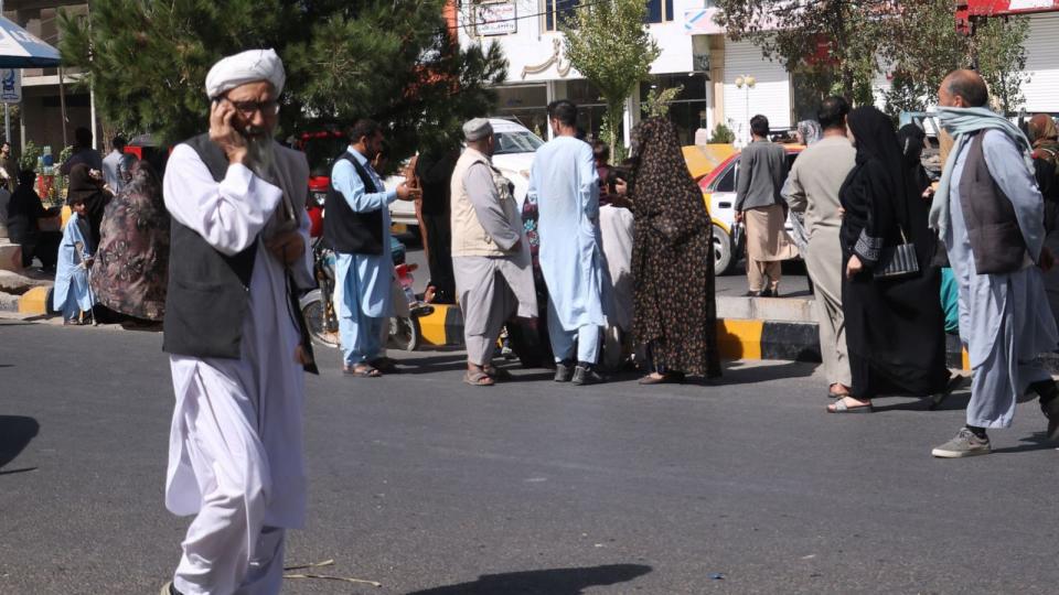 PHOTO: Residents come outside to a street after an earthquake rocked the city of Herat, Afghanistan, on Oct. 7, 2023. (Mashal/Xinhua via Newscom)